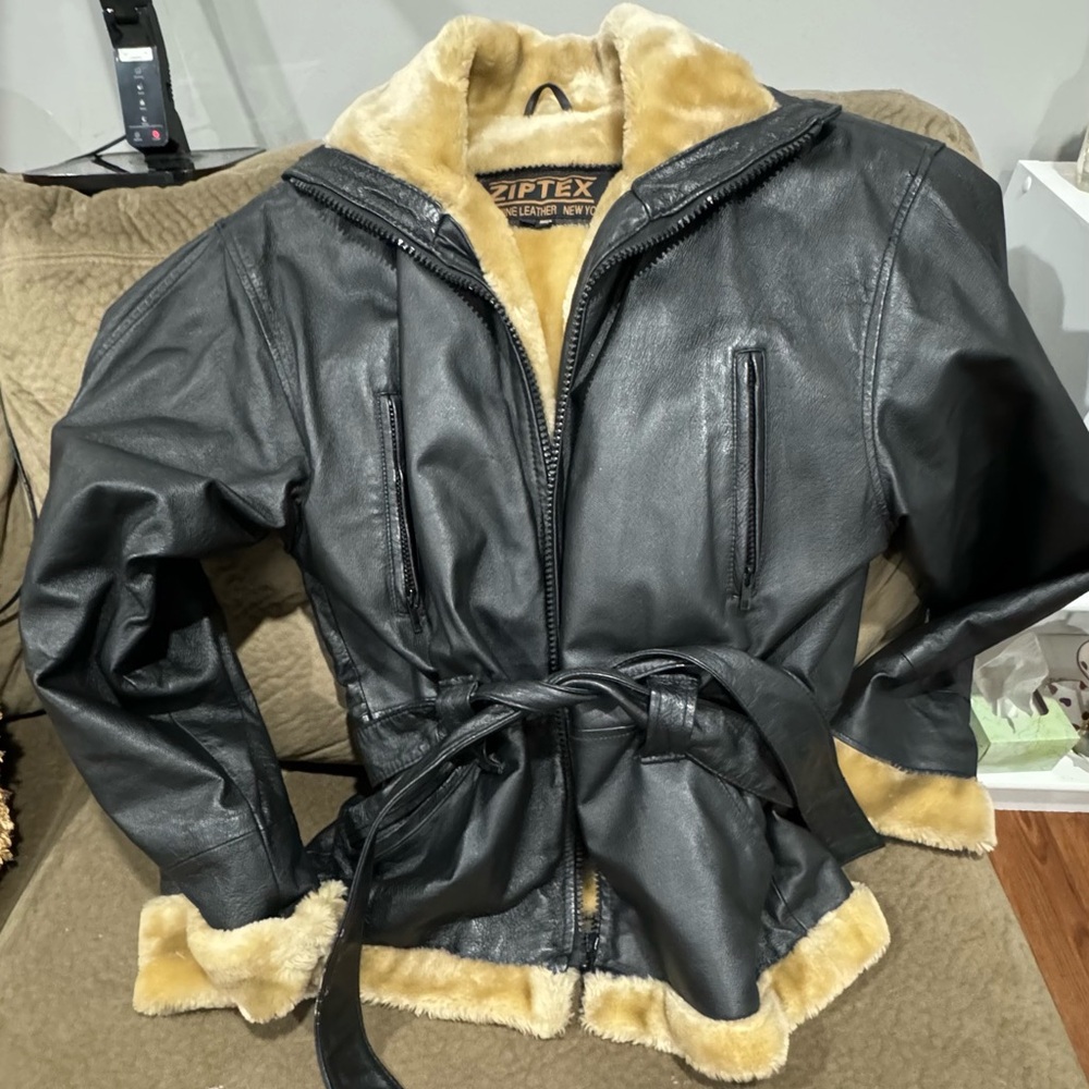 Leather jacket with fun , size S